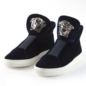 Versace Palazzo Velour Velvet High-Top Slip-On Sneakers with Medusa Emblem